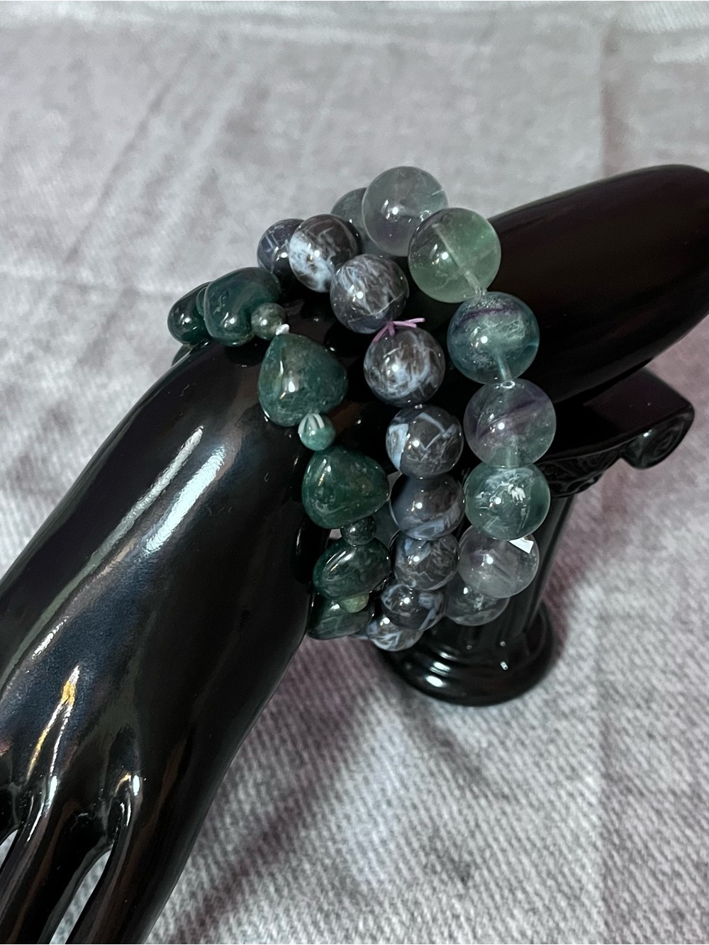Natural Gemstone Bracelet Stack Rainbow Fluorite Blue Pietersite Moss Agate 3PC